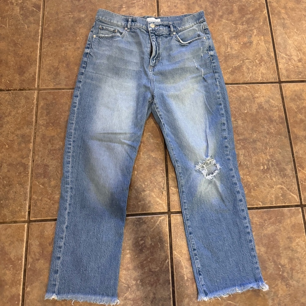 LOFT Light Blue Straight Crop Distressed Raw Hem Jeans 30/10